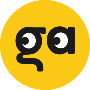 Studio Helga avatar, a face made with the g and a from the studio helga logo